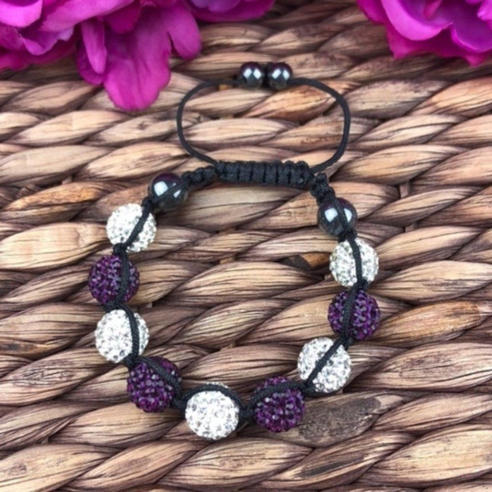 Crystal Pavé Beaded Black Purple Rhinestone Kikiballa Bracelet